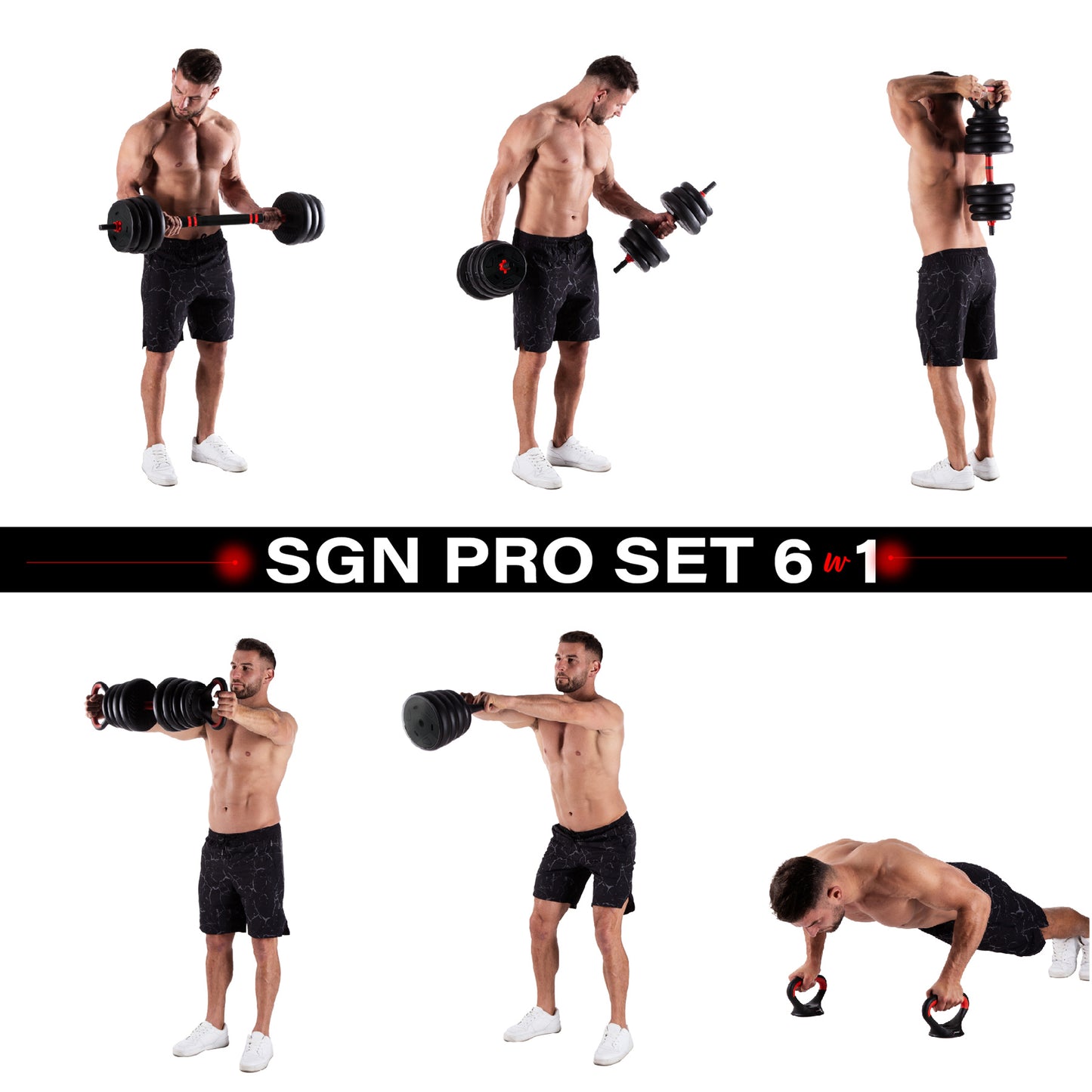 30kg Adjustable Dumbbell Weight Set, 6-in-1