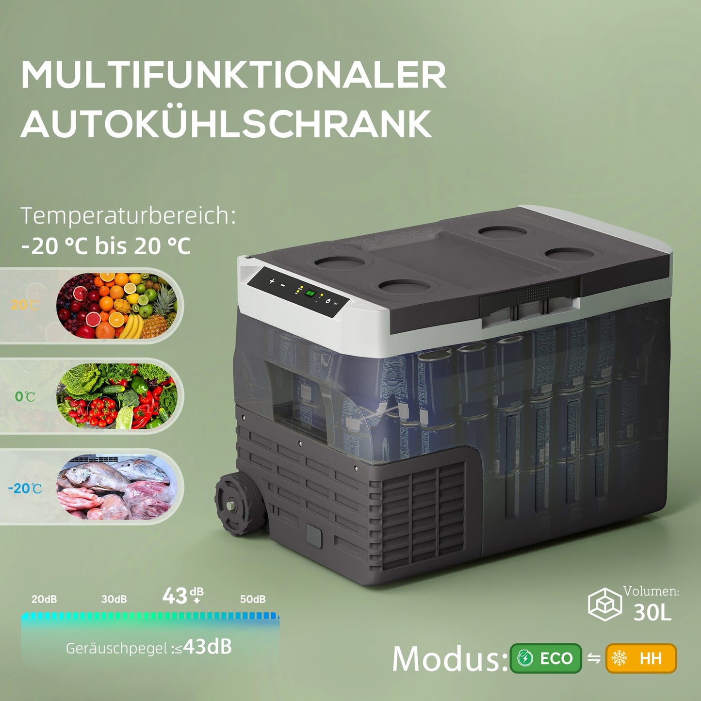 Electric cooler box, 30L, LED, ECO Mode, 12/230V, Black
