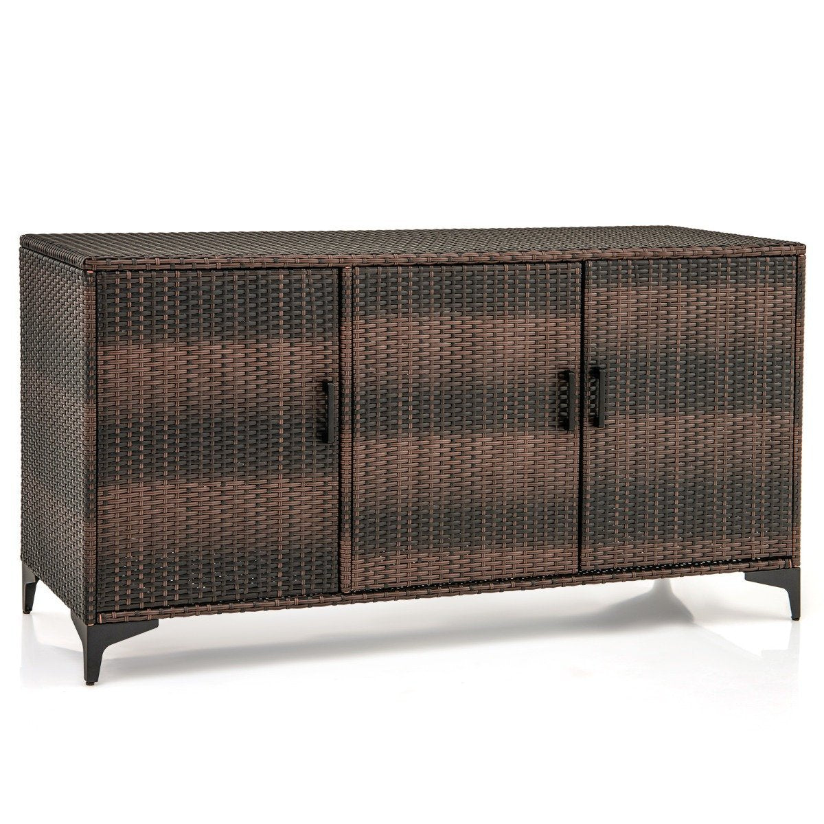 318L Rattan Garden Cabinet with Removable Shelves &amp; Doors Outdoor Weatherproof Side Cabinet Brown