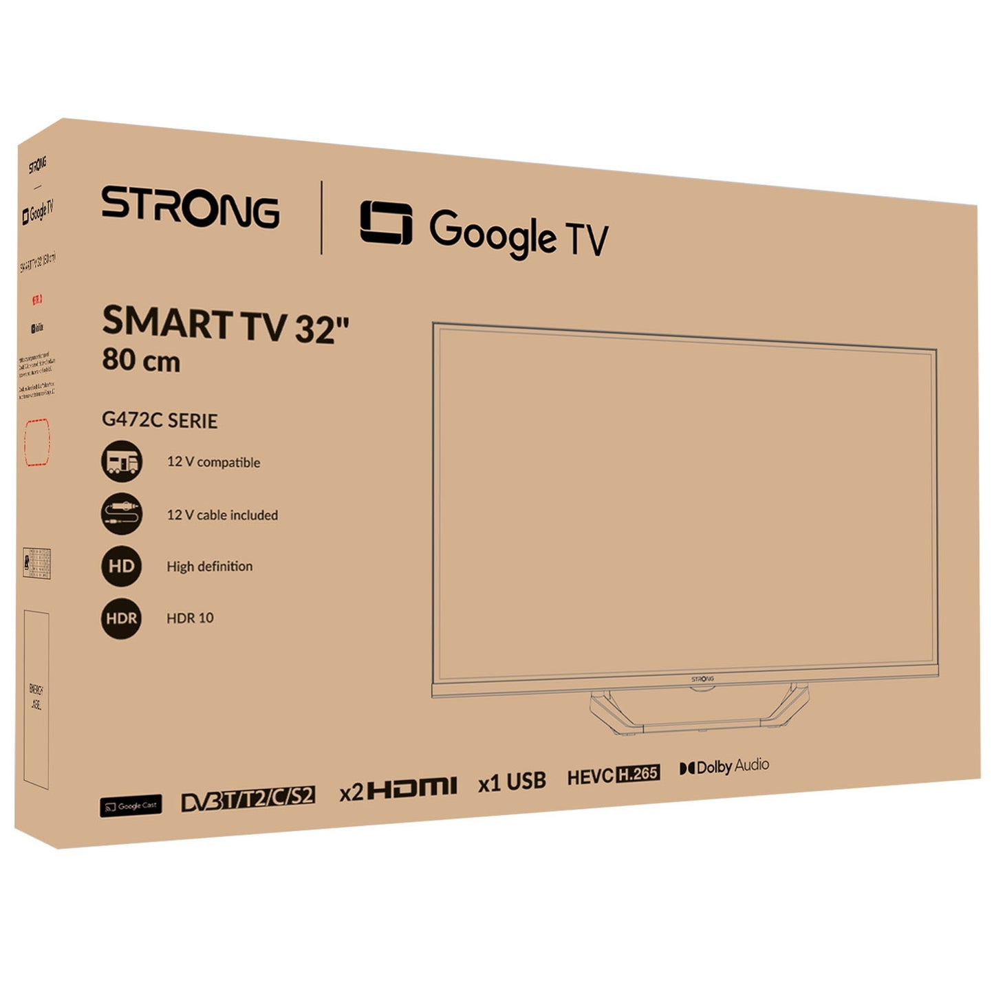 32"" Google TV with HDR10, 12V Power, Portable Use