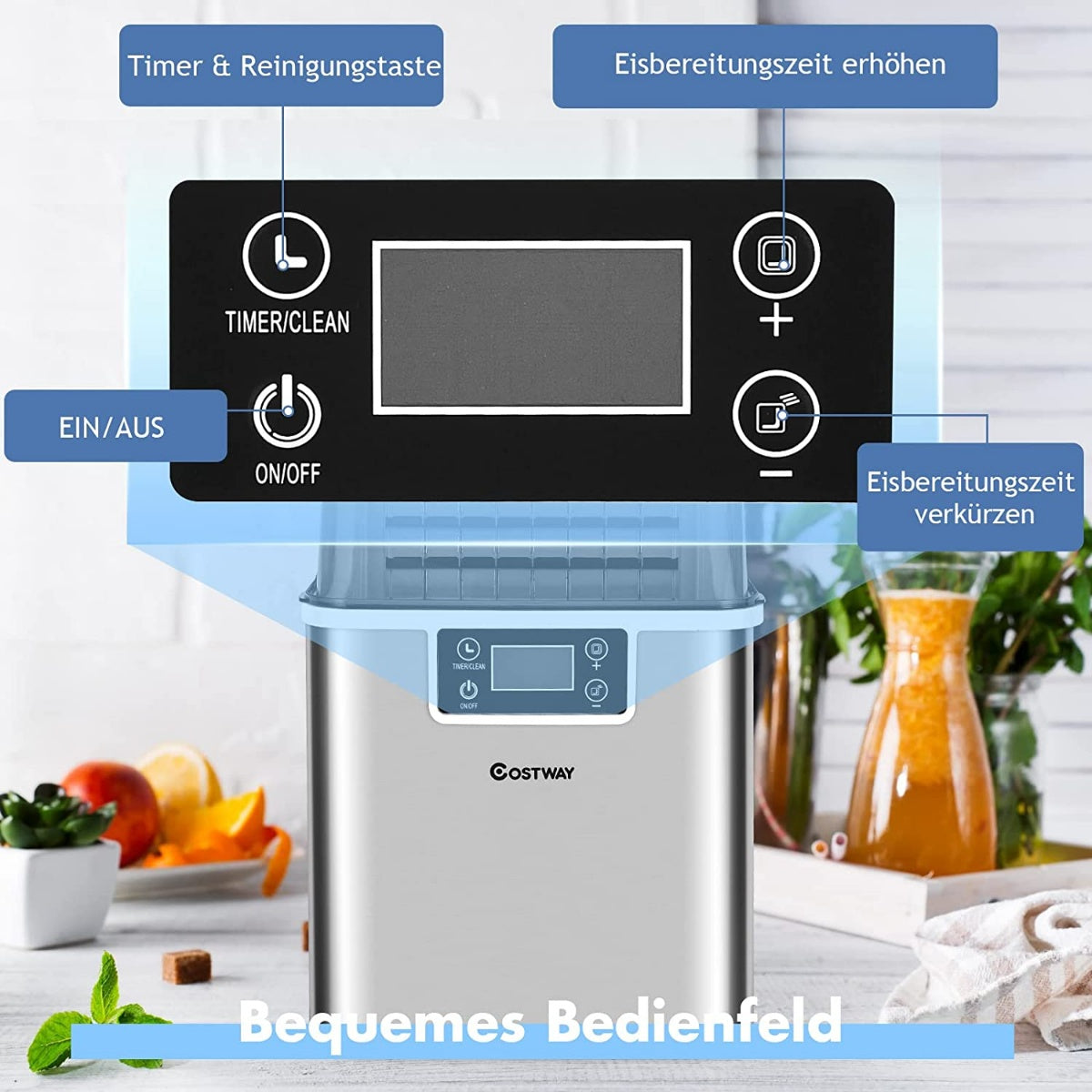 3.2 L ice cube maker ice machine with a top inlet hole 25 x 36 x 38 cm silver