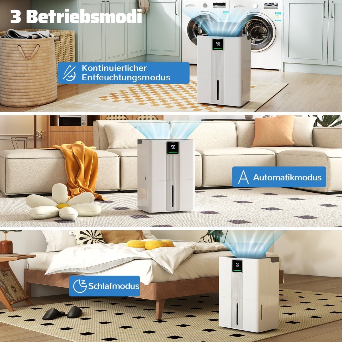 35L/Day Home Dehumidifier, 3 Modes, Quiet, White