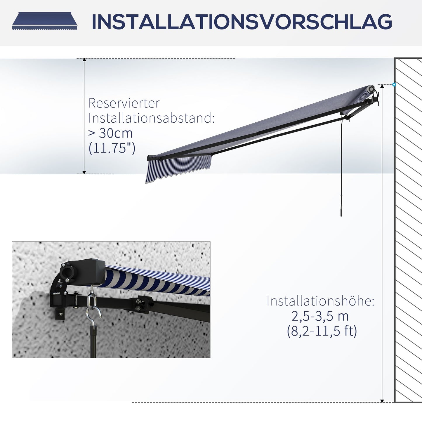 Aluminum Blue & White Wall Awning, 3.5 x 3 m Sun protection