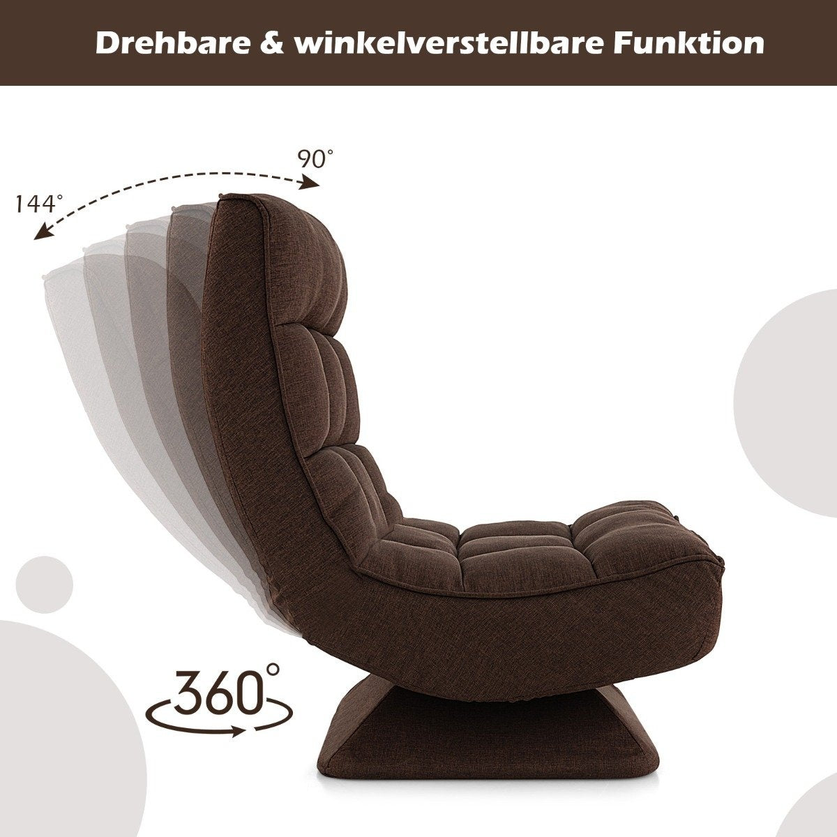 360° Rotating Floor Chair with Backrest & Lumbar Cushion Floor Chair Lazy Sofa Brown