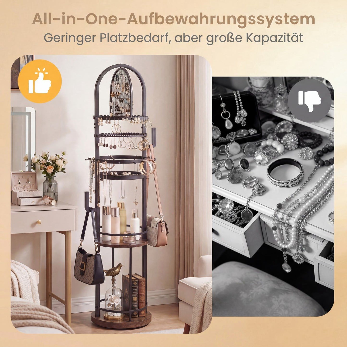 360 Rotating Jewelry Organizer with Earring & Necklace Holders