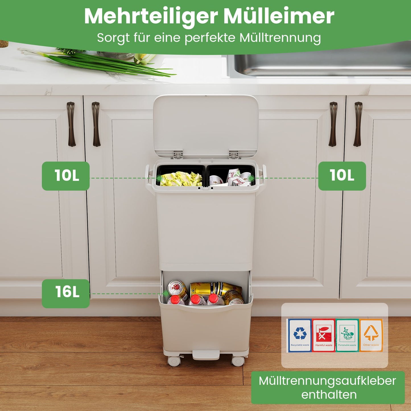 36L Trash Bin with 2 Removable Bins & Pedal