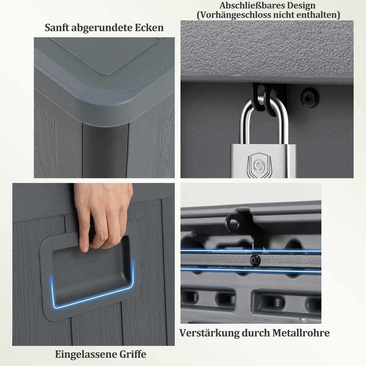 378L Waterproof Outdoor Storage Box, Lockable Lid, Grey