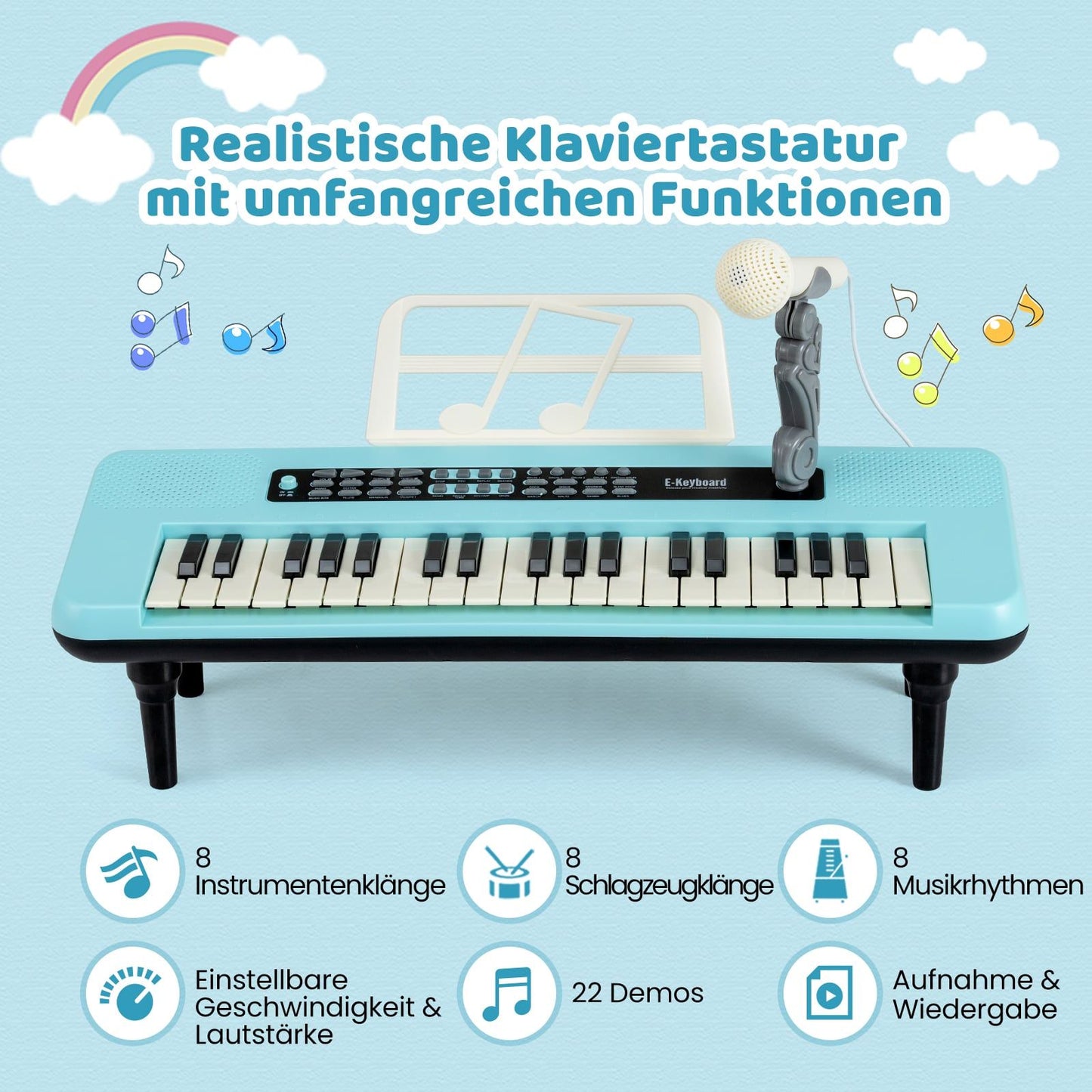 37-Key Kids Digital Piano with Microphone & Stand
