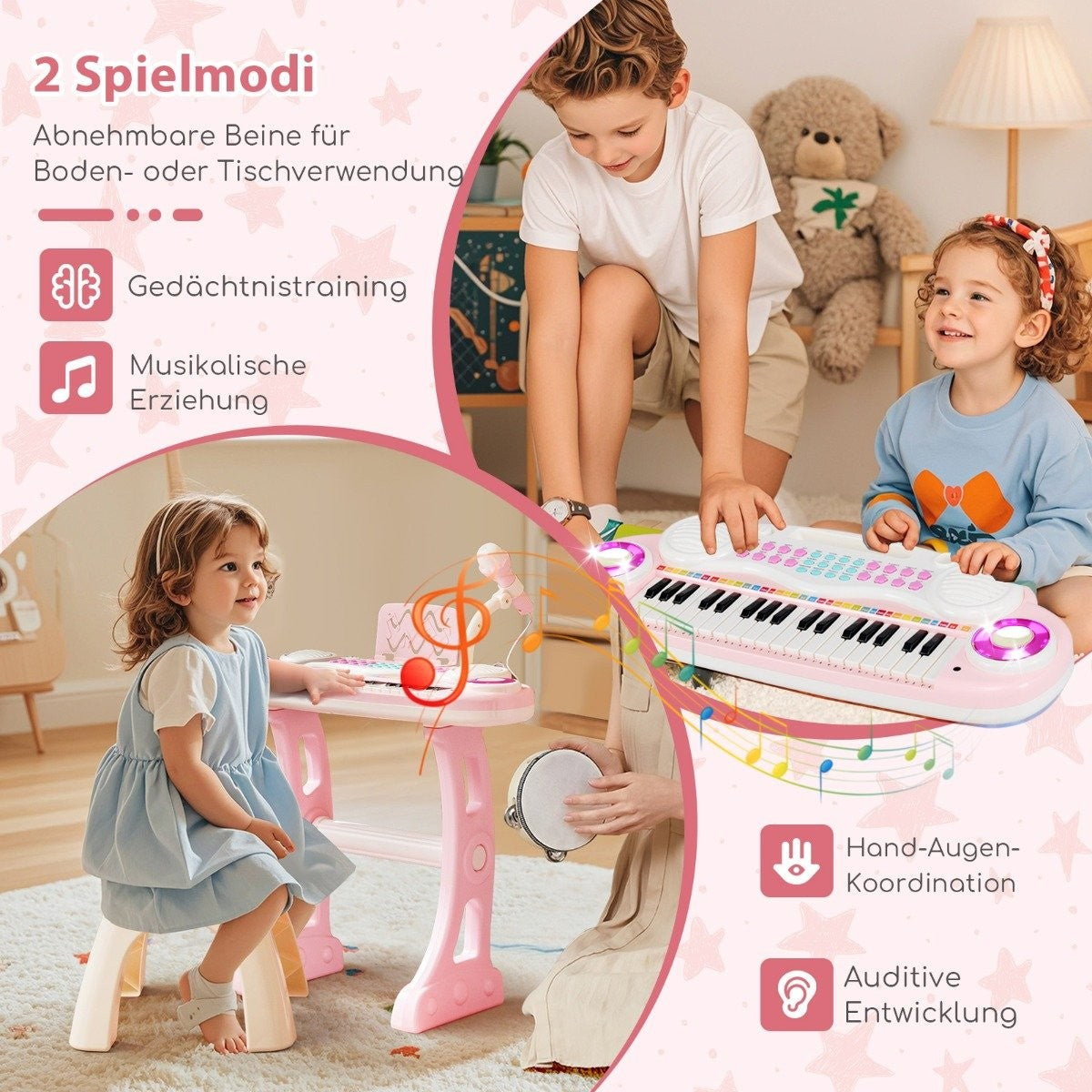 37-Key Kids Keyboard with Lights, Recording & Mic
