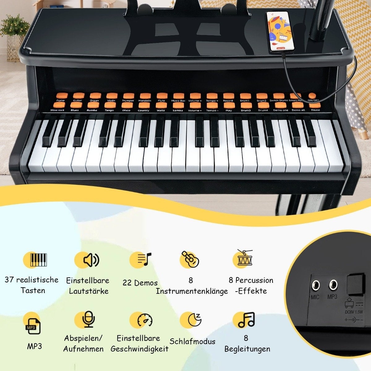 37-Key Kids Keyboard with Stool and Microphone