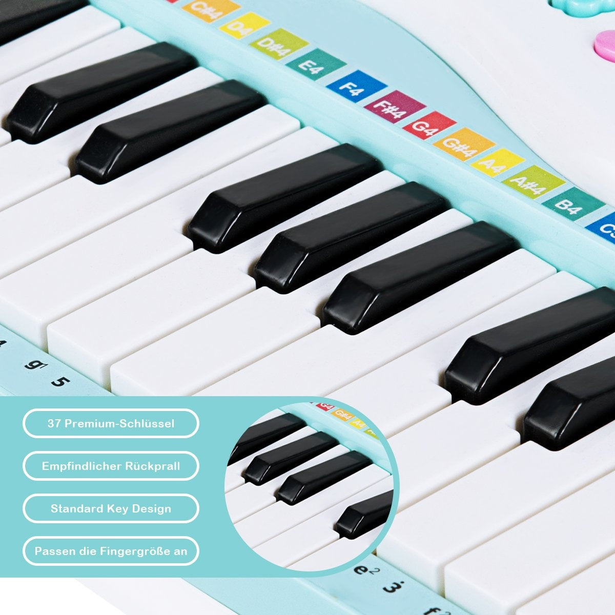 37 Keys Digital Piano Children's Keyboard Piano Keyboard with Microphone 48 x 20 x 38 cm Blue