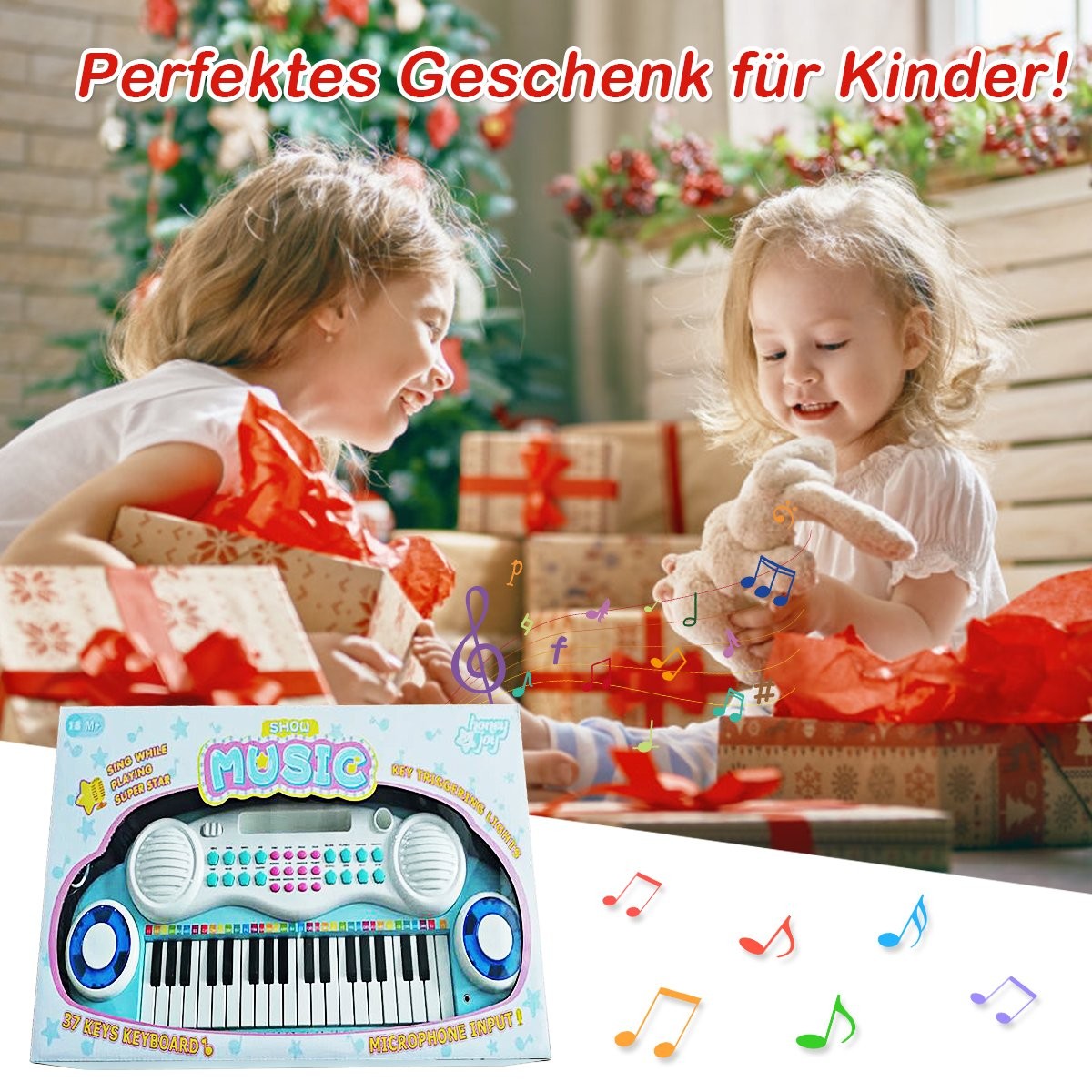 37 Keys Digital Piano Children's Keyboard Piano Keyboard with Microphone 48 x 20 x 38 cm Blue