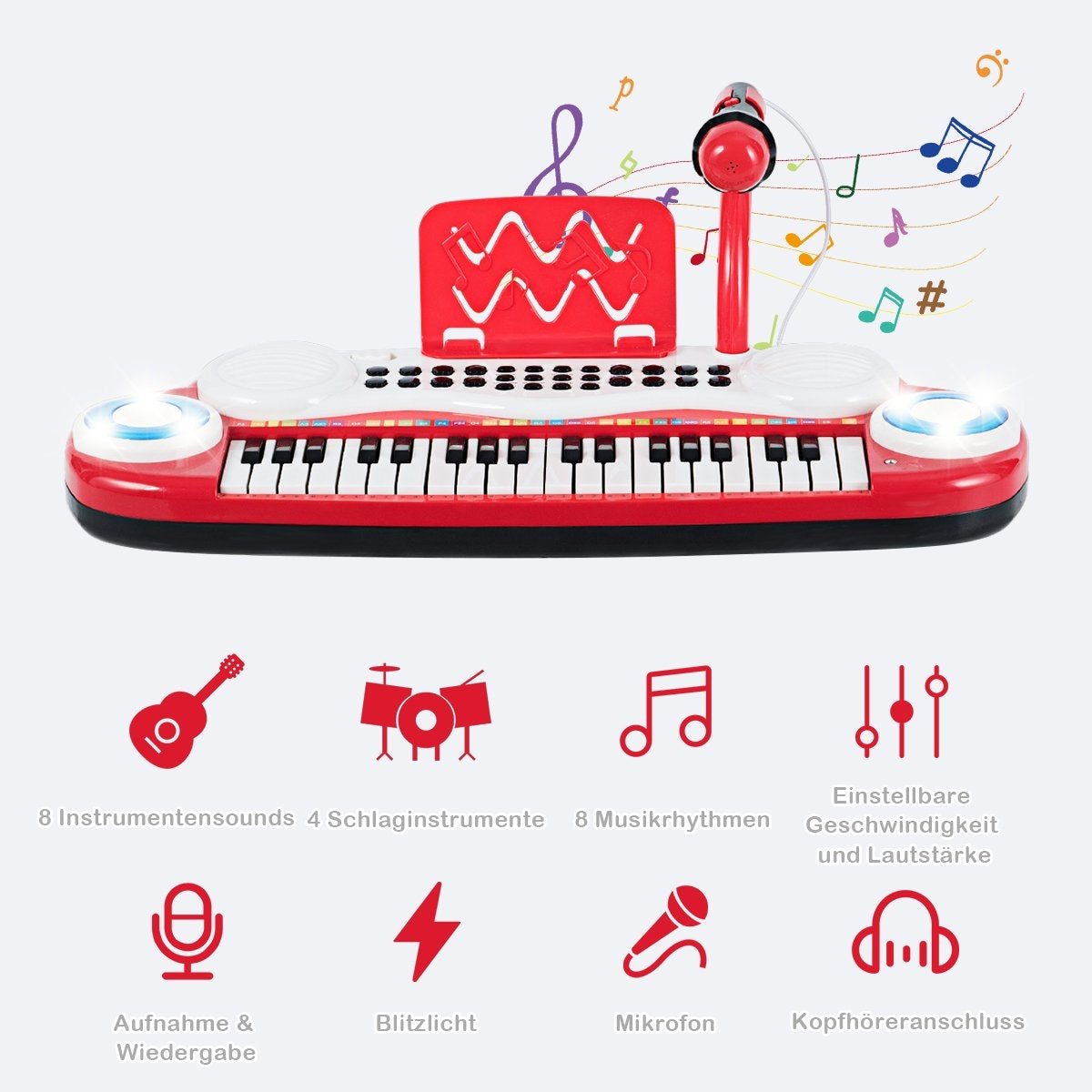 37 Keys Digital Piano for Children Portable Piano Toy 48 x 20 x 38 cm Red