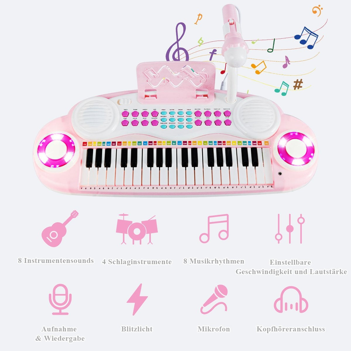 37 Keys Piano Keyboard Children's Keyboard with Stand Educational Keyboard 48 x 20 x 38 cm Pink