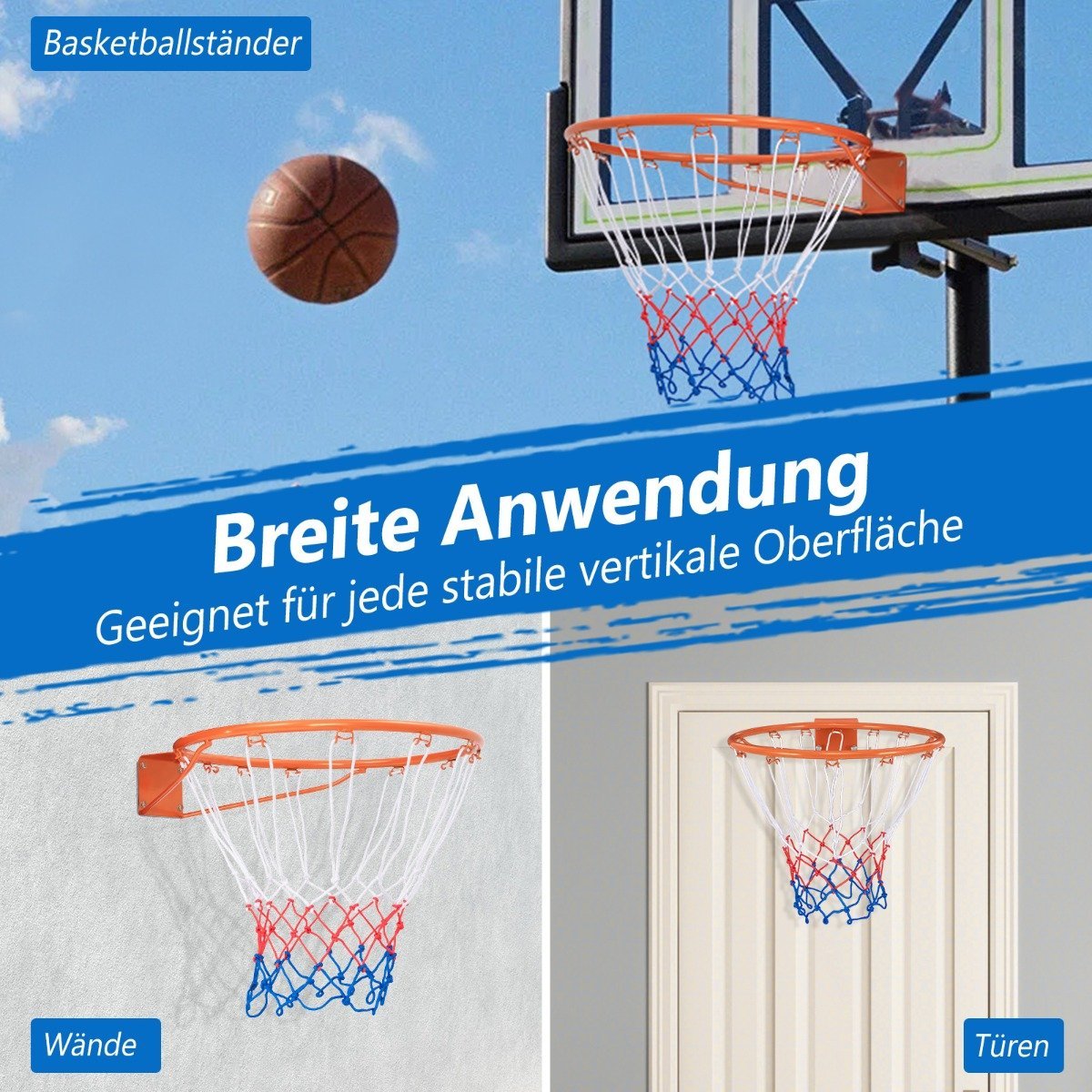 Ø37cm basketball hoop with ring &amp; Net for door &amp; Wall Mounted Indoor Mini Basketball Hoop Orange