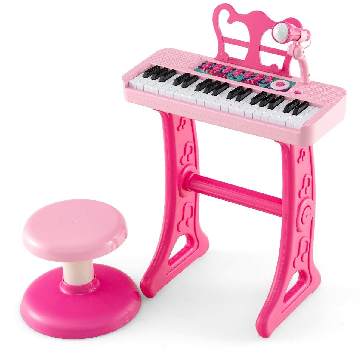 37 keys children's keyboard children's piano electronic with stool microphone & music stand pink