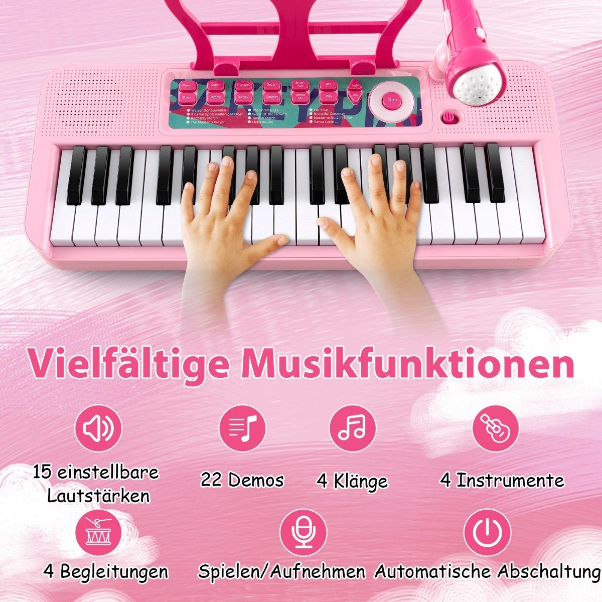 37 keys children's keyboard children's piano electronic with stool microphone & music stand pink