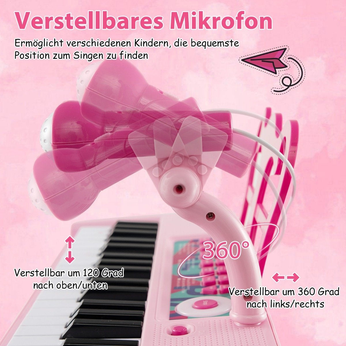 37 keys children's keyboard children's piano electronic with stool microphone & music stand pink