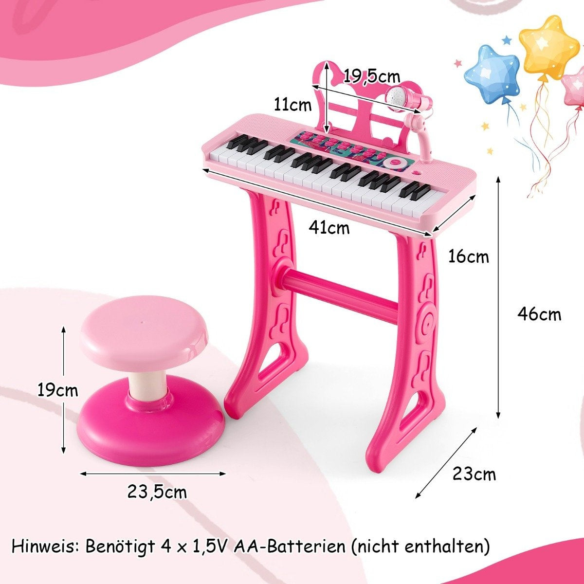 37 keys children's keyboard children's piano electronic with stool microphone & music stand pink