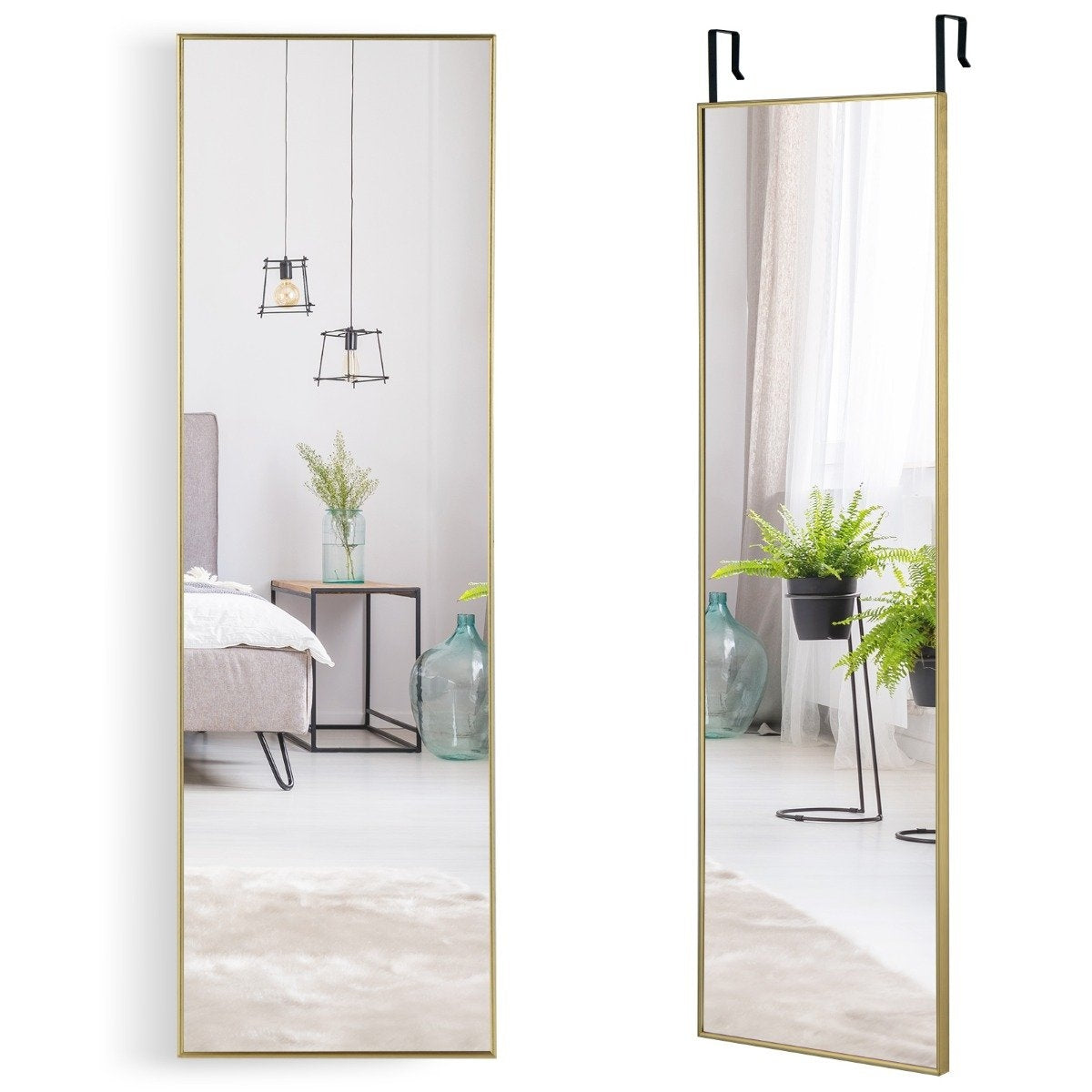 37 x 120 cm full-length mirror with height-adjustable hanging hooks wall mirror golden