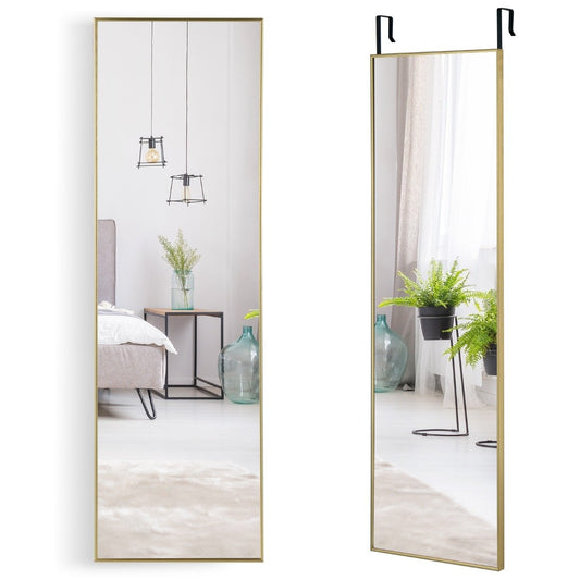 37 x 120 cm full-length mirror with height-adjustable hanging hooks wall mirror golden