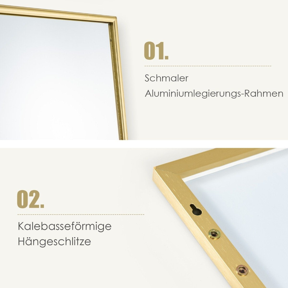 37 x 120 cm full-length mirror with height-adjustable hanging hooks wall mirror golden