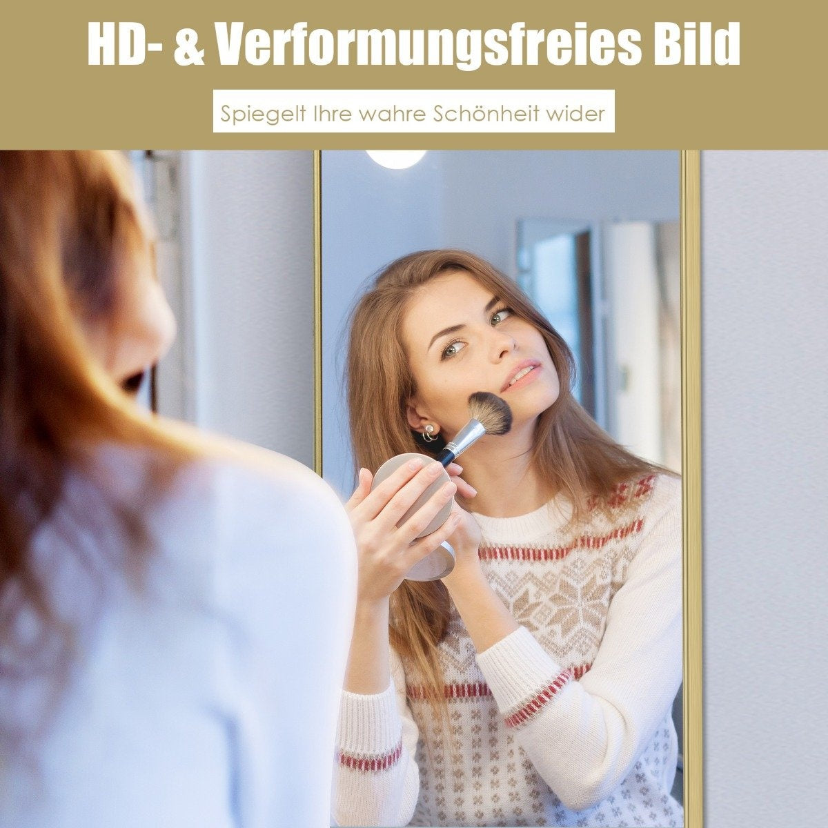 37 x 120 cm full-length mirror with height-adjustable hanging hooks wall mirror golden