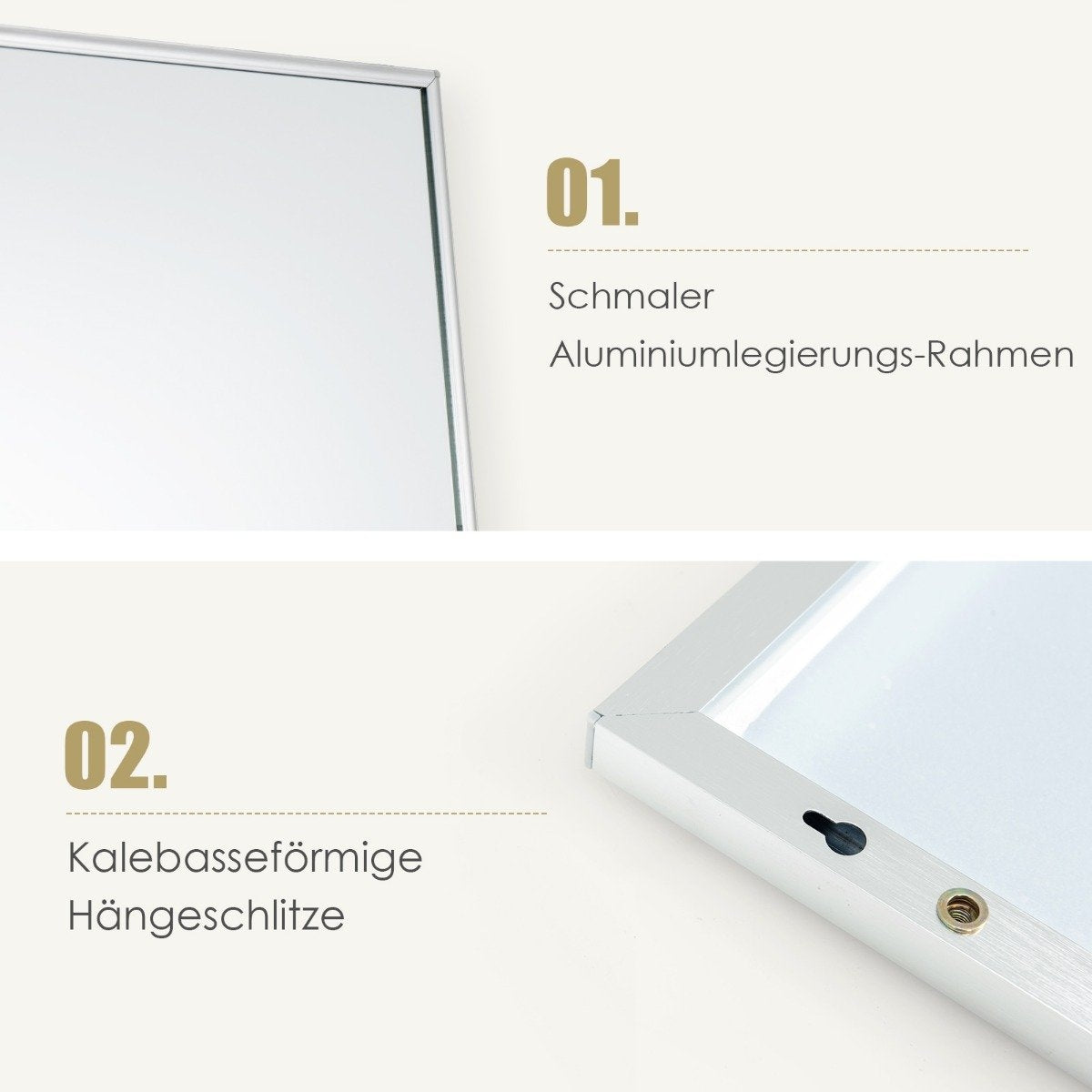 37 x 120 cm full-length mirror with height-adjustable hanging hooks wall mirror silver