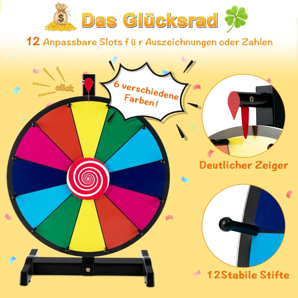 38 cm large wheel of fortune with 12 fields table spinning wheel for prizes colorful