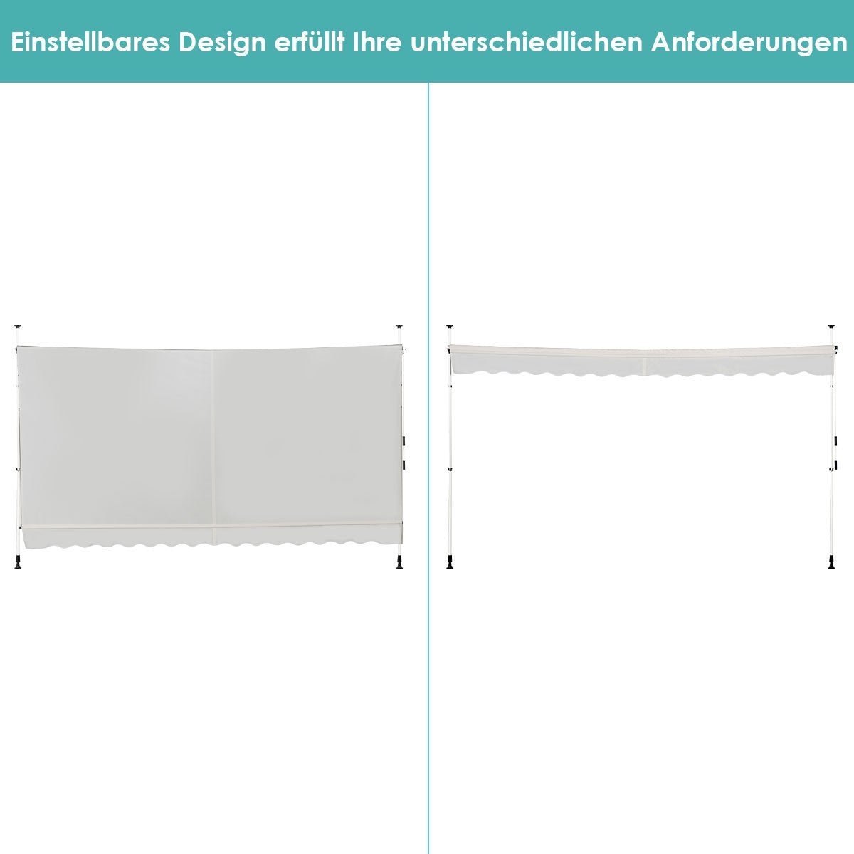 395 cm wide clamp awning without drilling, UV-resistant balcony awning, height-adjustable awning, beige