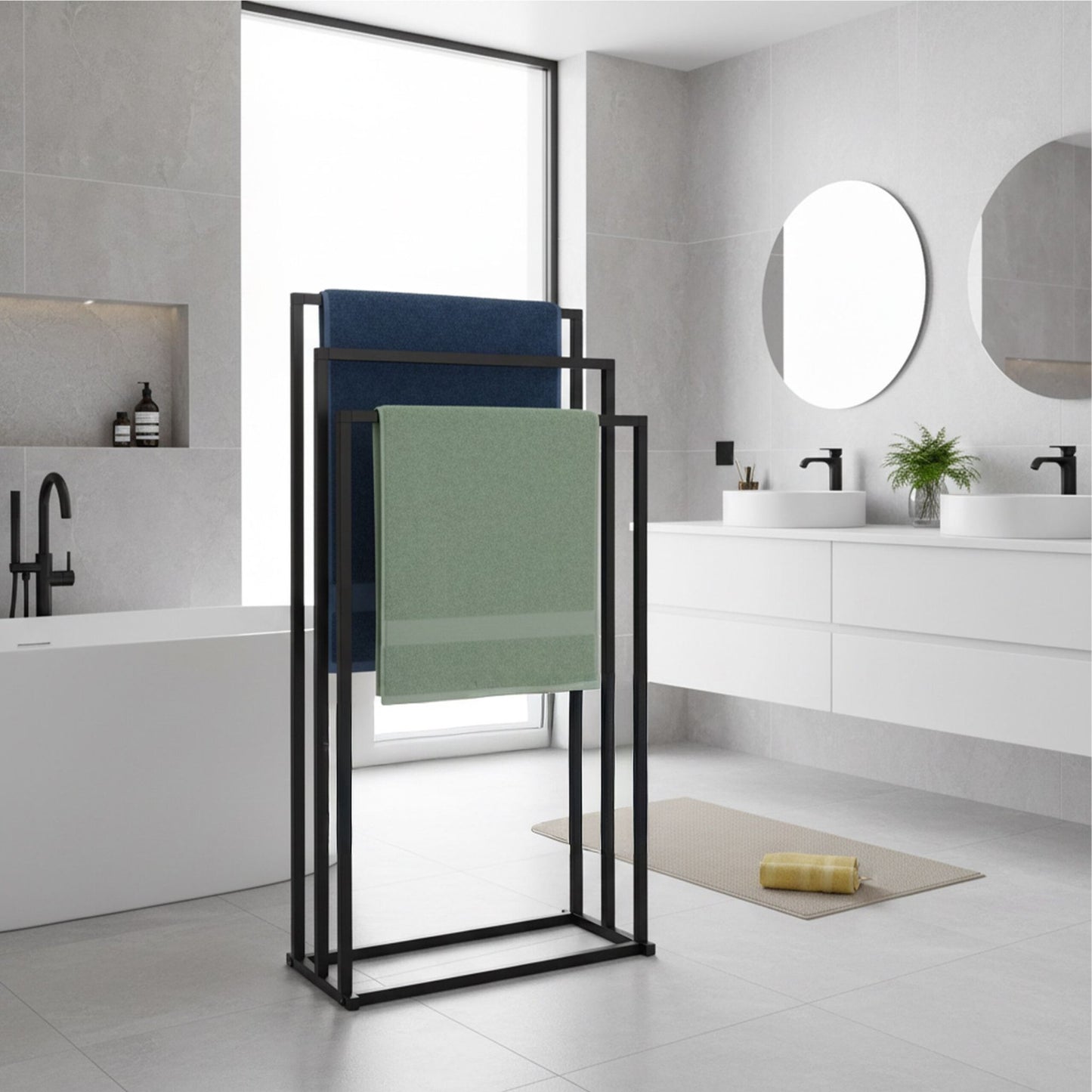 3-Bar Metal Towel Stand – Freestanding Bath Rack