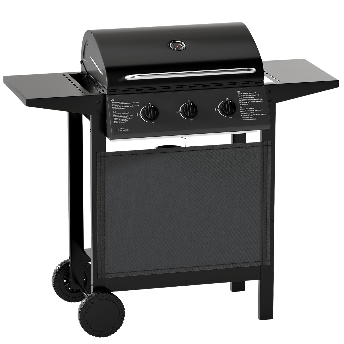 3-Burner Outdoor Gas Grill with Side Tables, 24,000 BTU