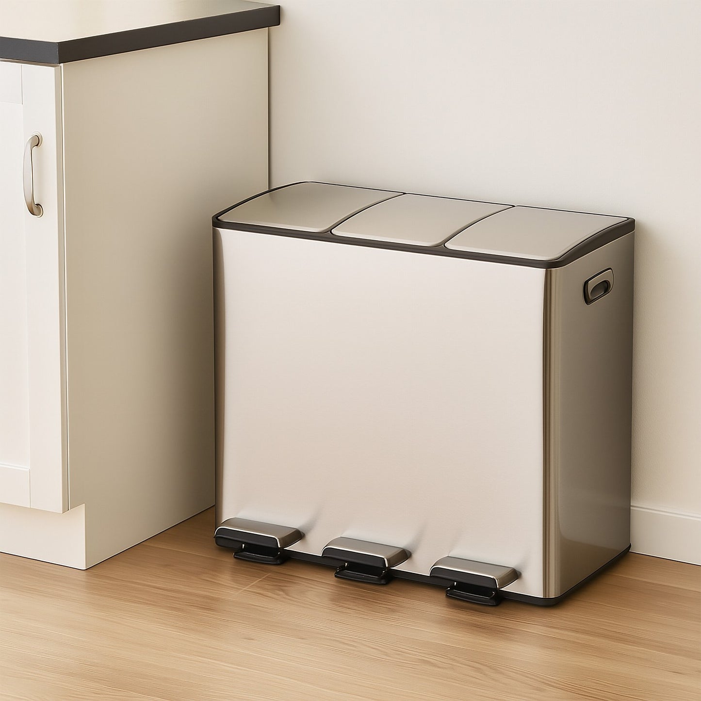 3-Compartment Kitchen Bin, 3x 15L, Soft-Close Lid