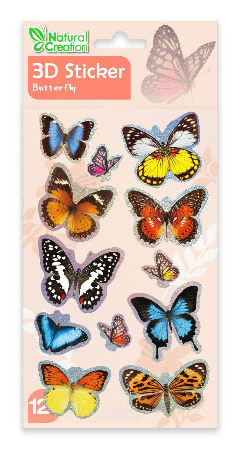 3D Butterfly Stickers, Natural Creation, Set of 10