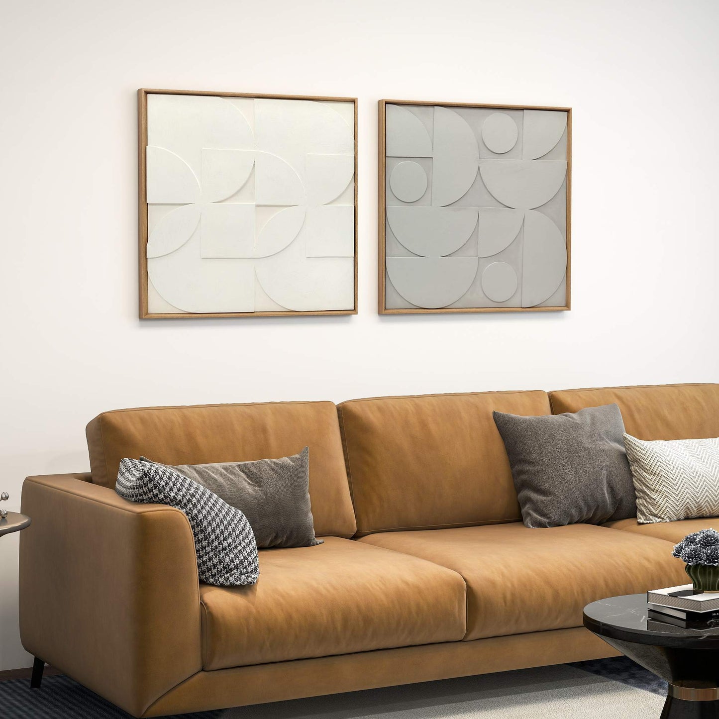 3D Geometric Wall Art Set, 2 Pieces, 80x80 cm, White