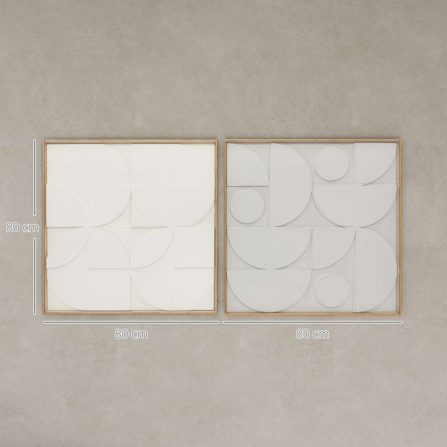 3D Geometric Wall Art Set, 2 Pieces, 80x80 cm, White