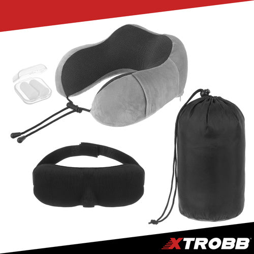 3D Memory Foam Travel Pillow with Earplugs, Neck Support
