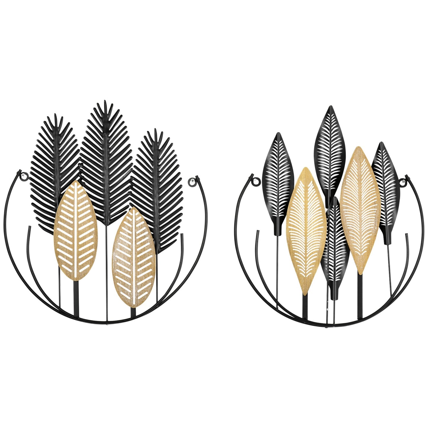 3D Metal Wall Art Leaf Set - Black & Natural, 40x46 Cm