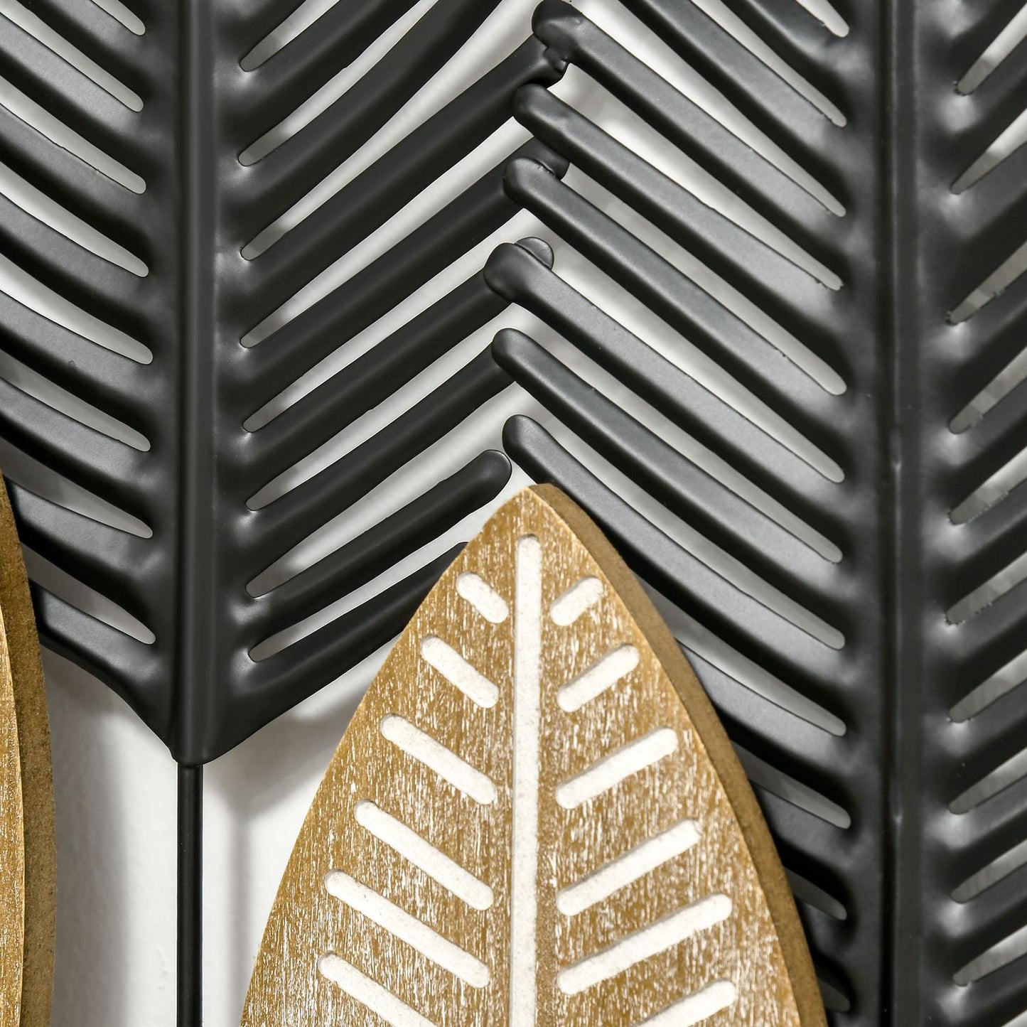 3D Metal Wall Art Leaf Set - Black & Natural, 40x46 Cm
