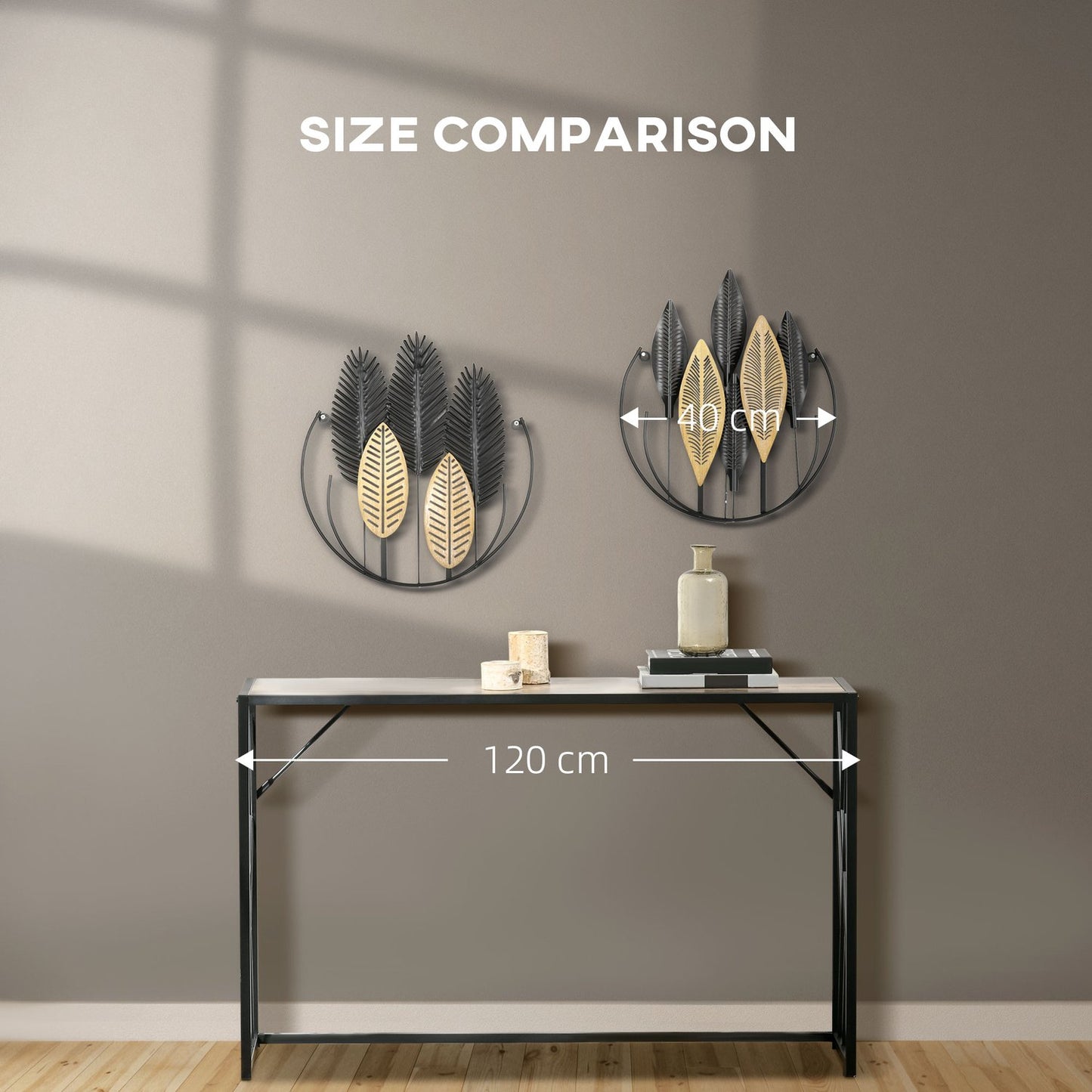 3D Metal Wall Art Leaf Set - Black & Natural, 40x46 Cm