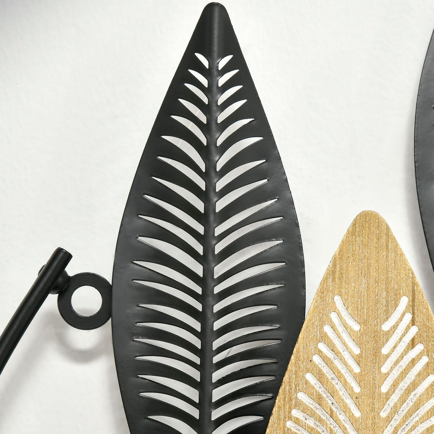 3D Metal Wall Art Leaf Set - Black & Natural, 40x46 Cm