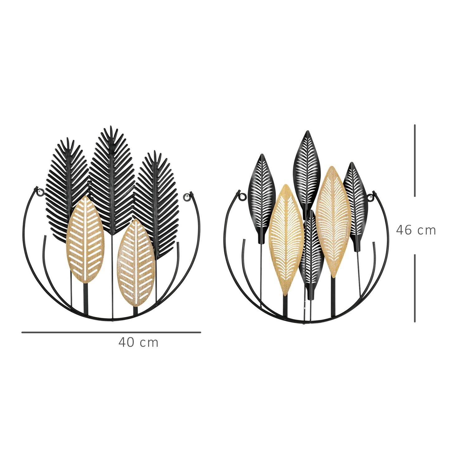 3D Metal Wall Art Leaf Set - Black & Natural, 40x46 Cm
