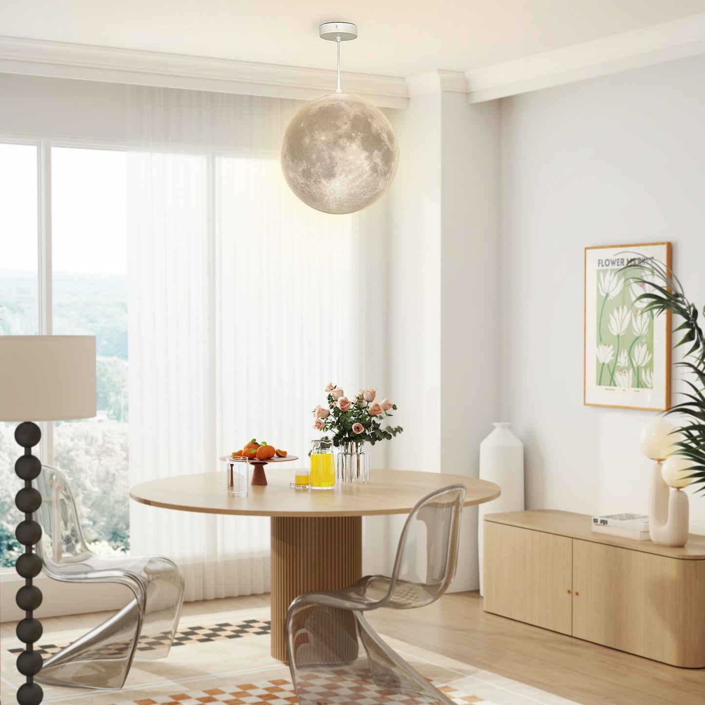 3D Moon Pendant Light with color change and app control