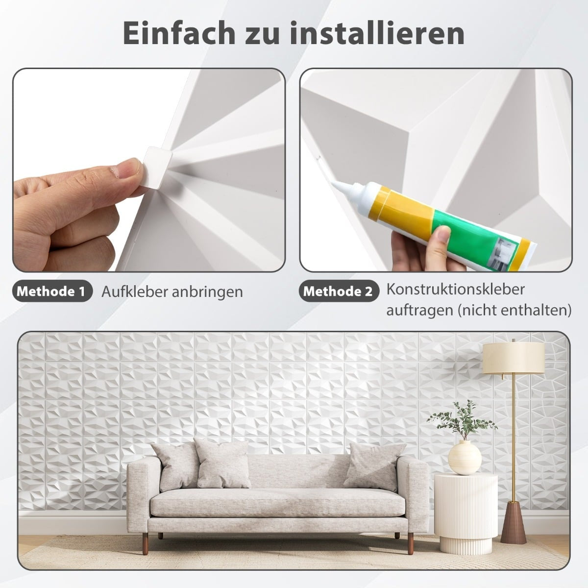 3D Wall Panels, Diamond Pattern, 50 Pack, 4.5m² Coverage