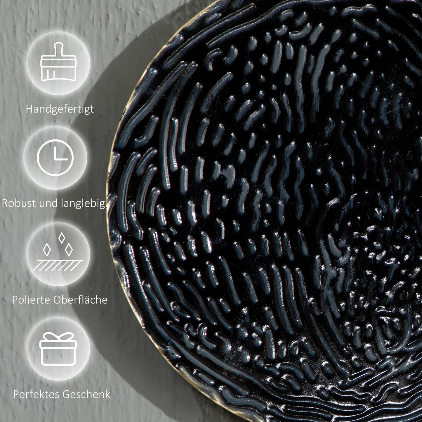 3D metal wall art - modern sculpture, gold/black/blue, 121x53 cm