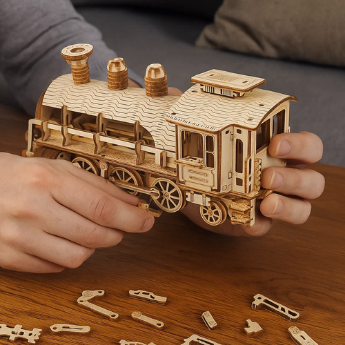 3D Wooden Puzzle Steam Locomotive, 282 Pieces, Ages 12+
