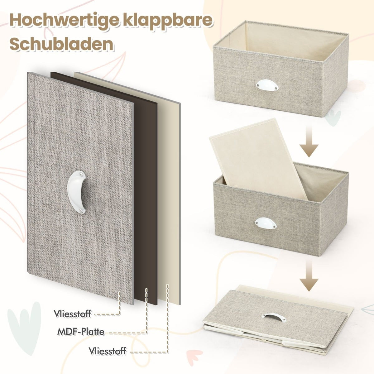 3-Drawer Dresser, Fabric & Metal, 45x30x73 cm, White/Gray