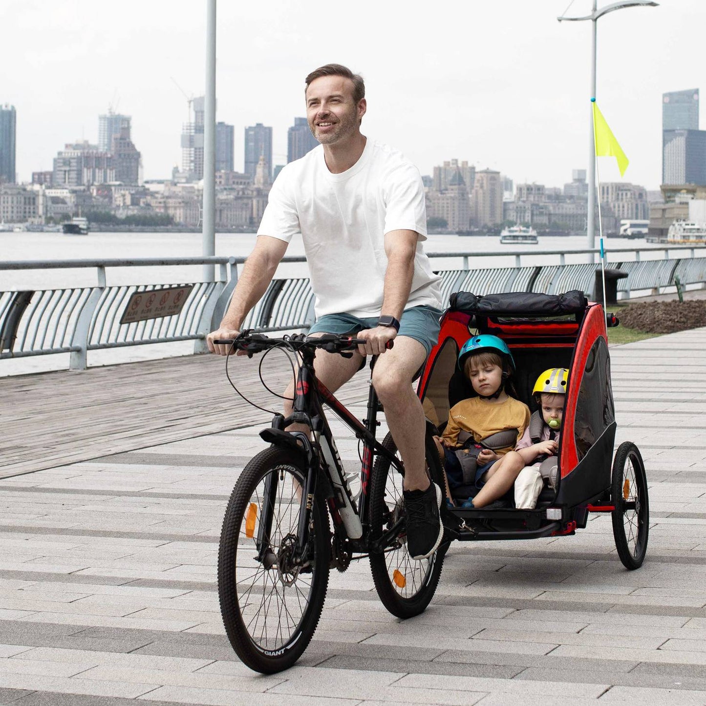3-in-1 children's jogger and bicycle stroller, red/black, for 2