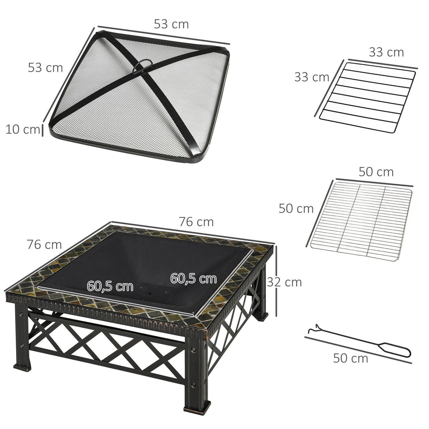 Fire bowl & pit with grill, spark guard, ice bucket