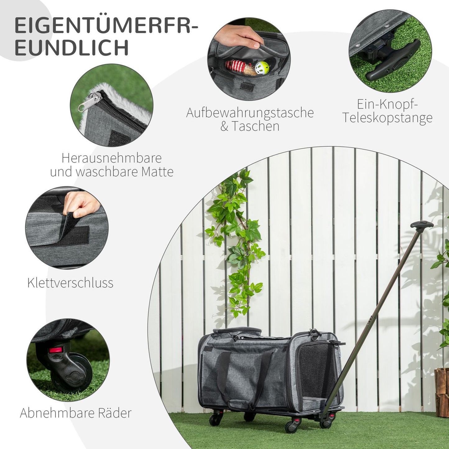 Pet Transport Cart - 3-in-1, Telescopic Handle, Gray